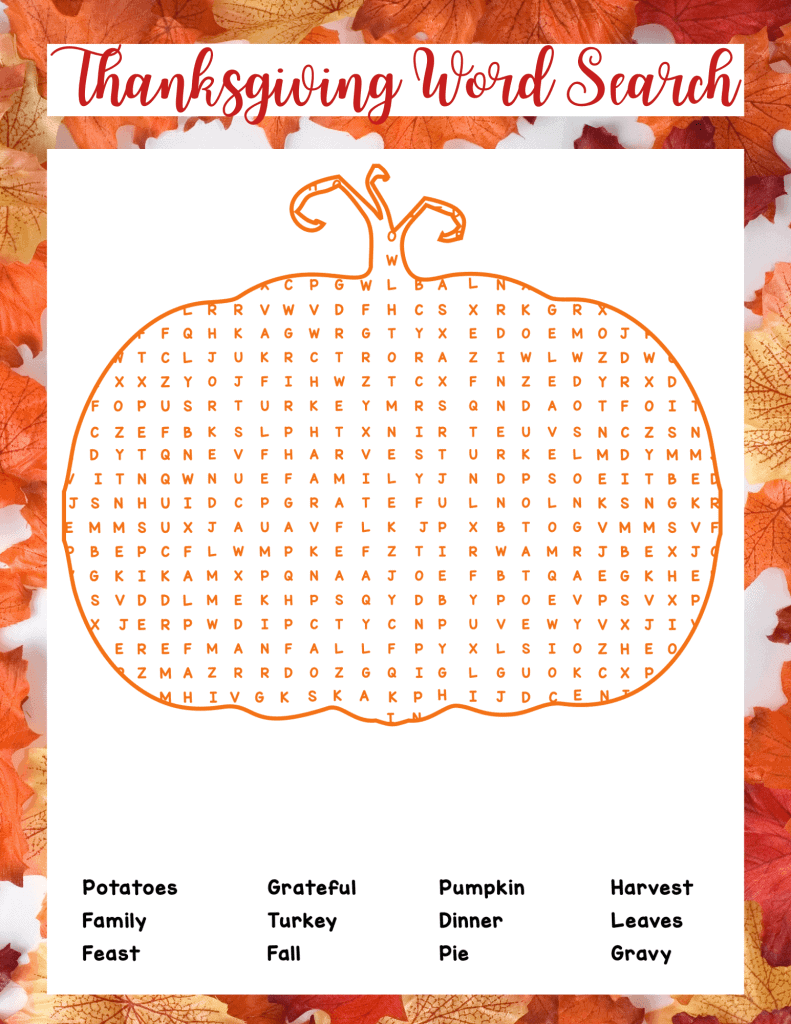 Thanksgiving Word Search 2