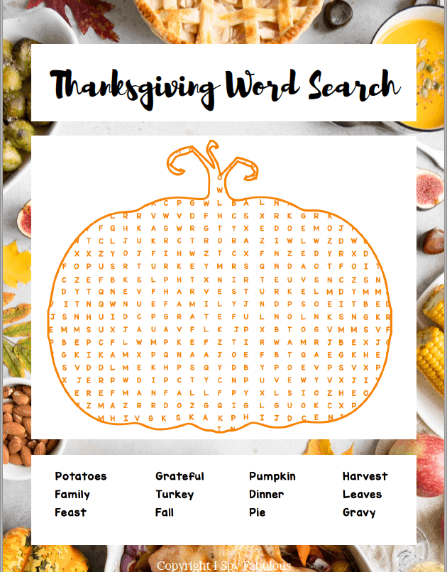 thanksgiving word search