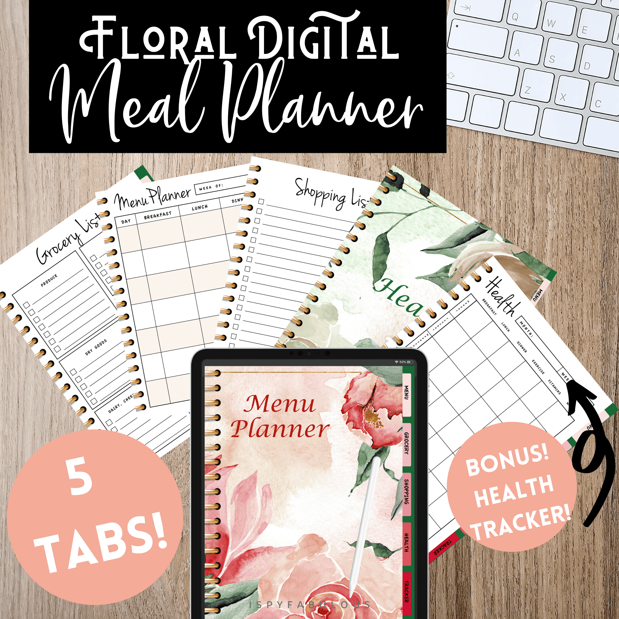 floral digital meal planner