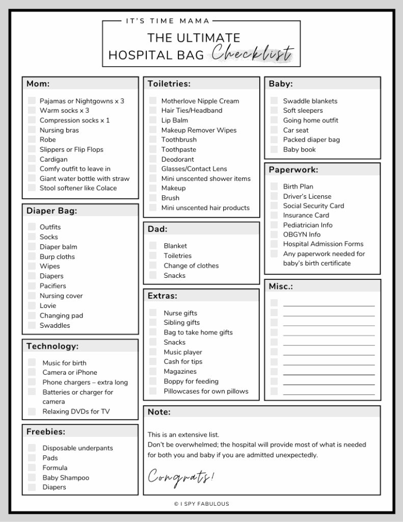 hospital bag checklist