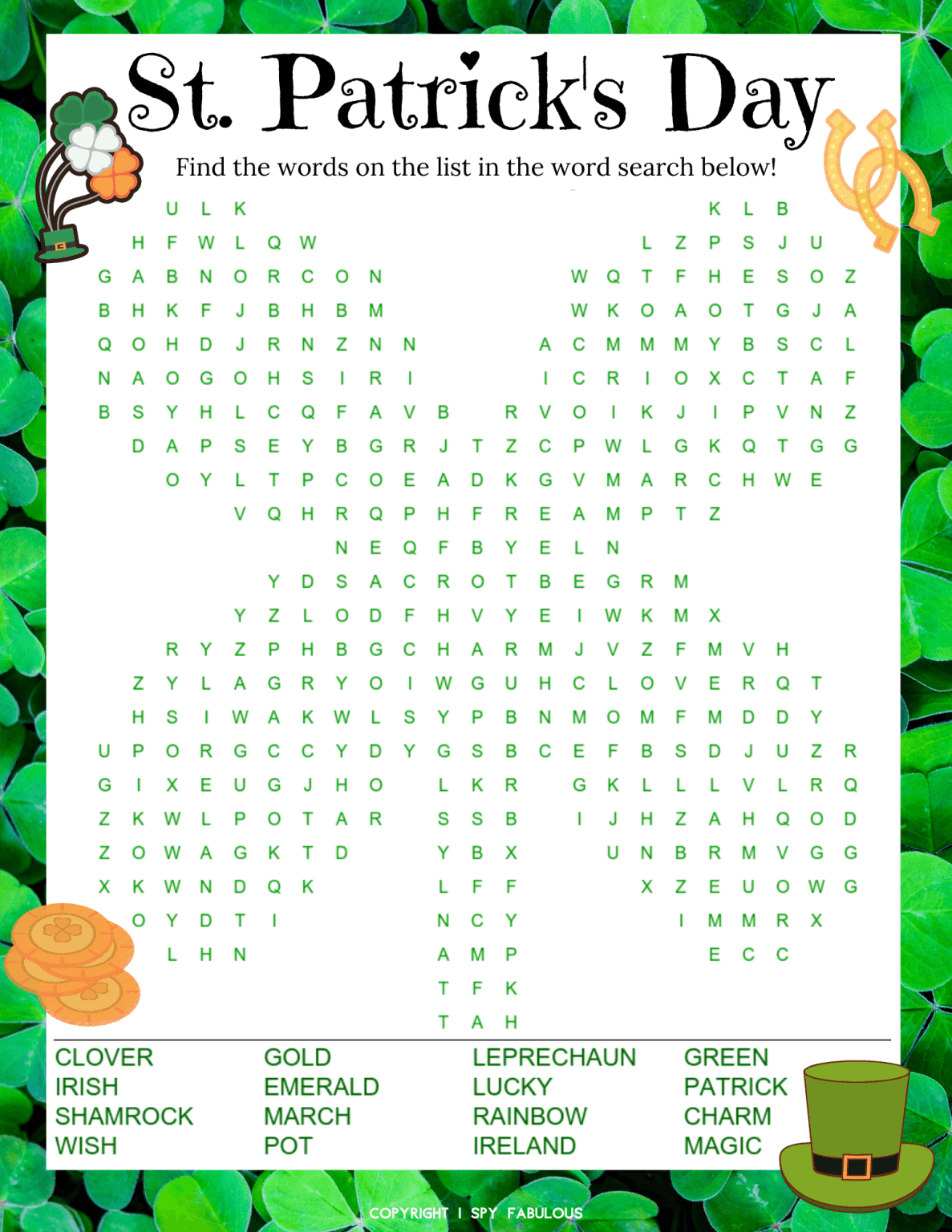 Free St. Patrick's Day Word Search! I Spy Fabulous