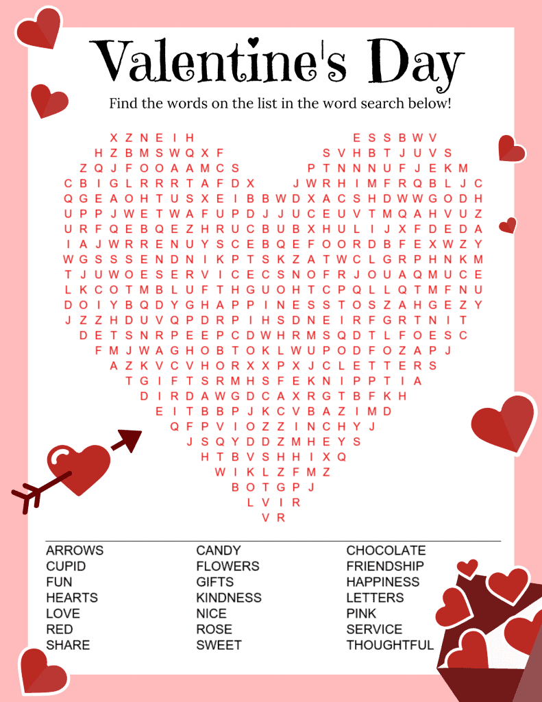 Valentine s Day Word Search Printable
