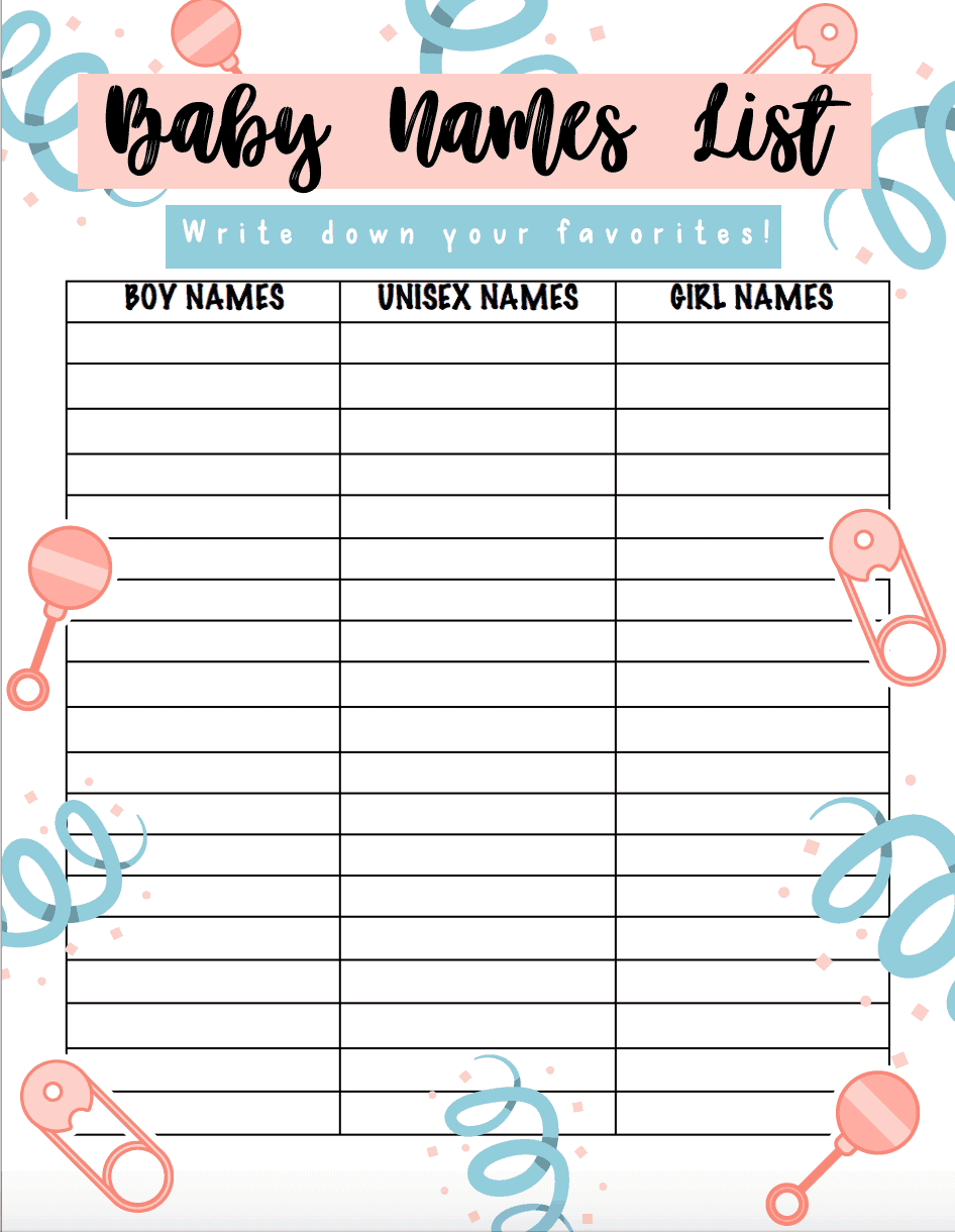 Free Baby Name List Printable To Track Your Favorites I Spy