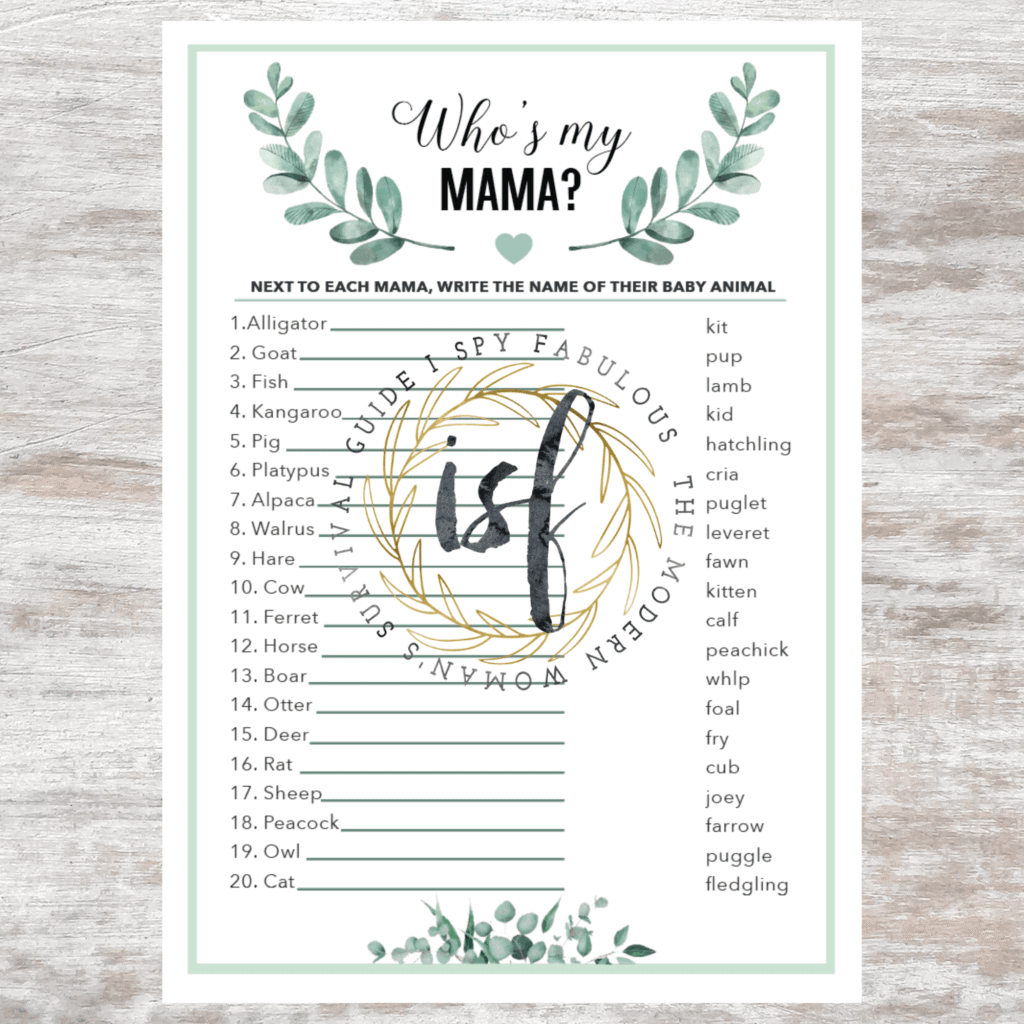 7 Matching Printable Baby Shower Games In A Gender Neutral Greenery Theme I Spy Fabulous