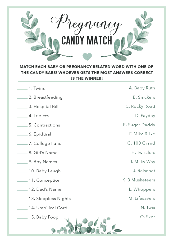 Free Gender Neutral Pregnancy Candy Match Baby Shower Game!