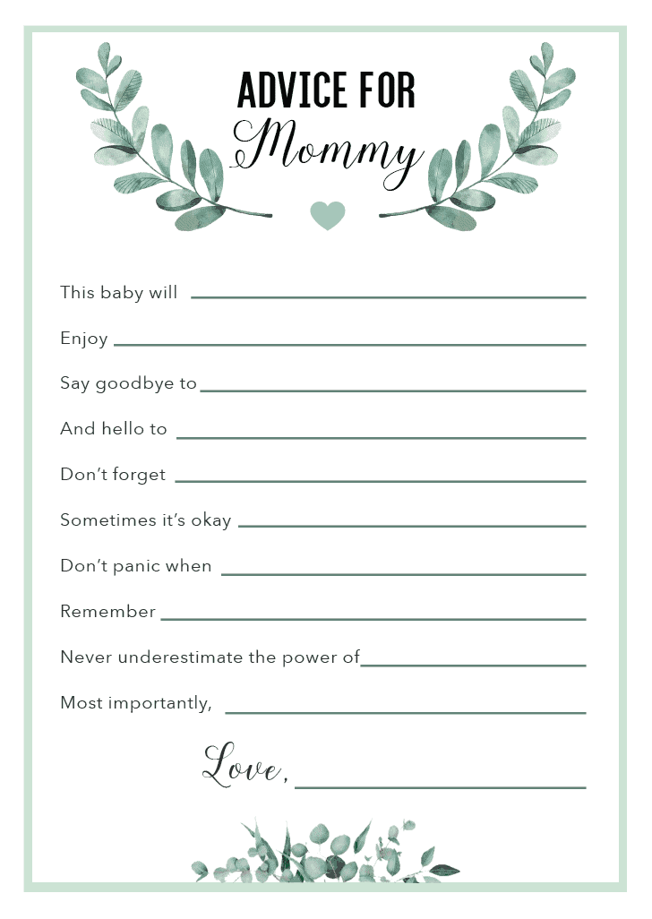 Free Gender Neutral Advice for Mommy Printables in 2 Sizes!