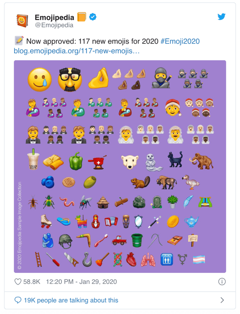 new emojis list for 2020