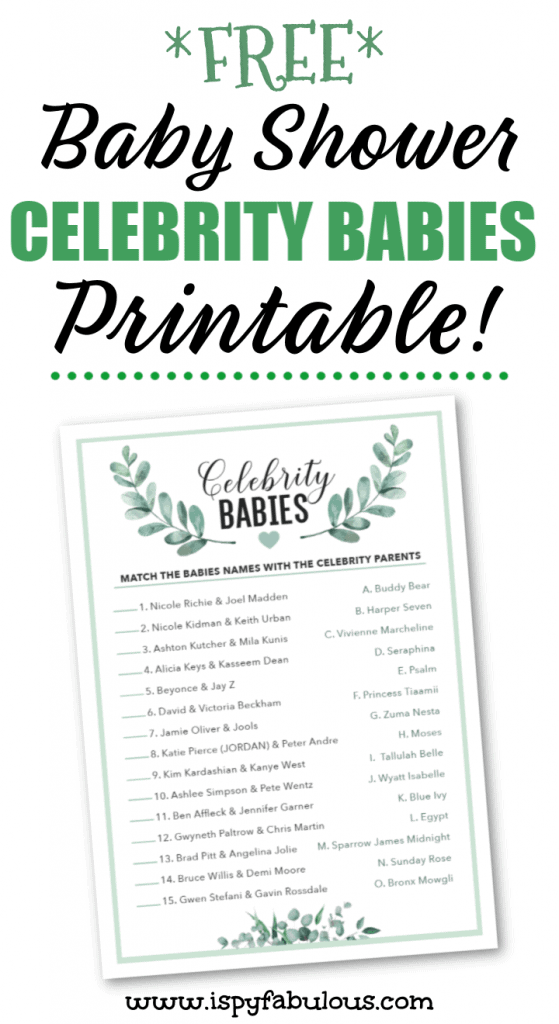 celebrity baby name baby shower game