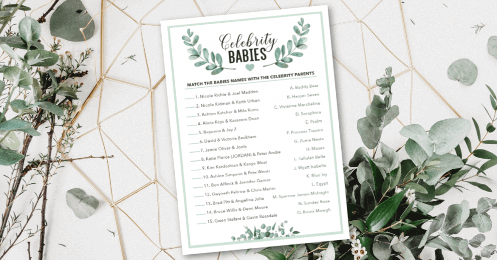 celebrity baby name baby shower game