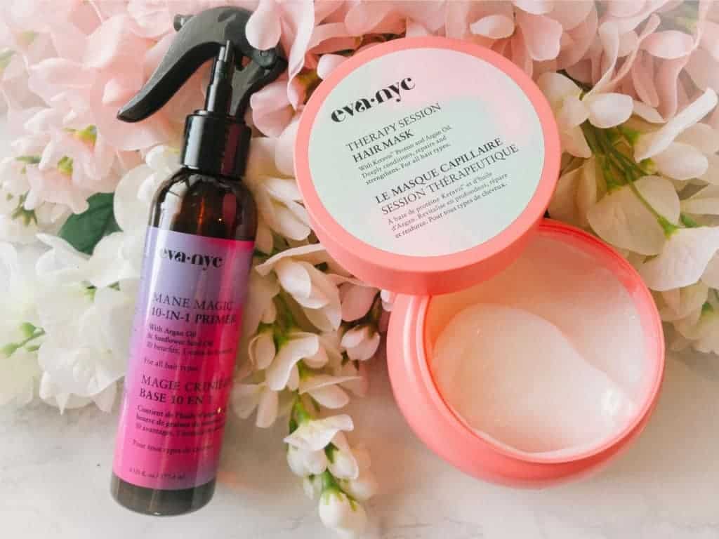 review of eva nyc hair products, such as the mane magic 10-in-1 primer and the eva nyc therapy session hair mask