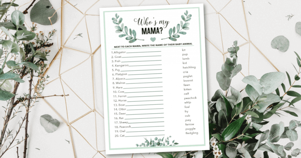 who's my. mama animal baby shower game