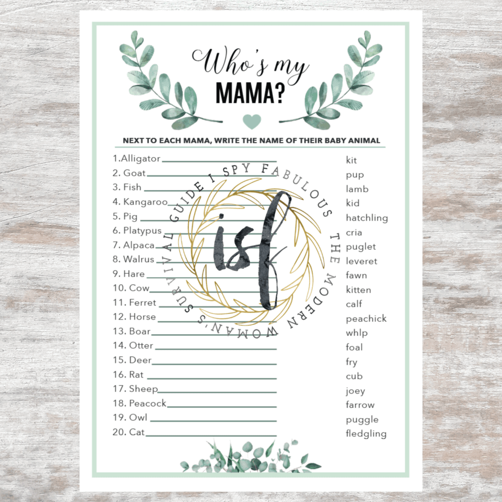 who's my mama printable baby shower games