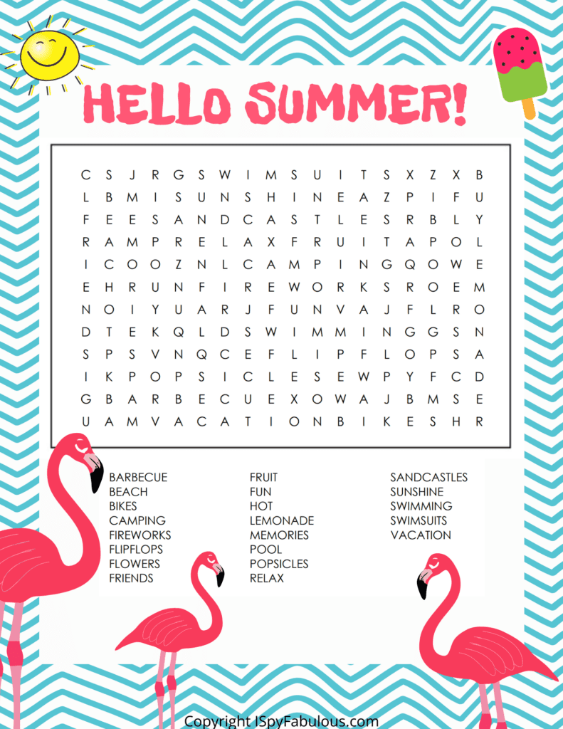 Summer Word Search Free Printable High School