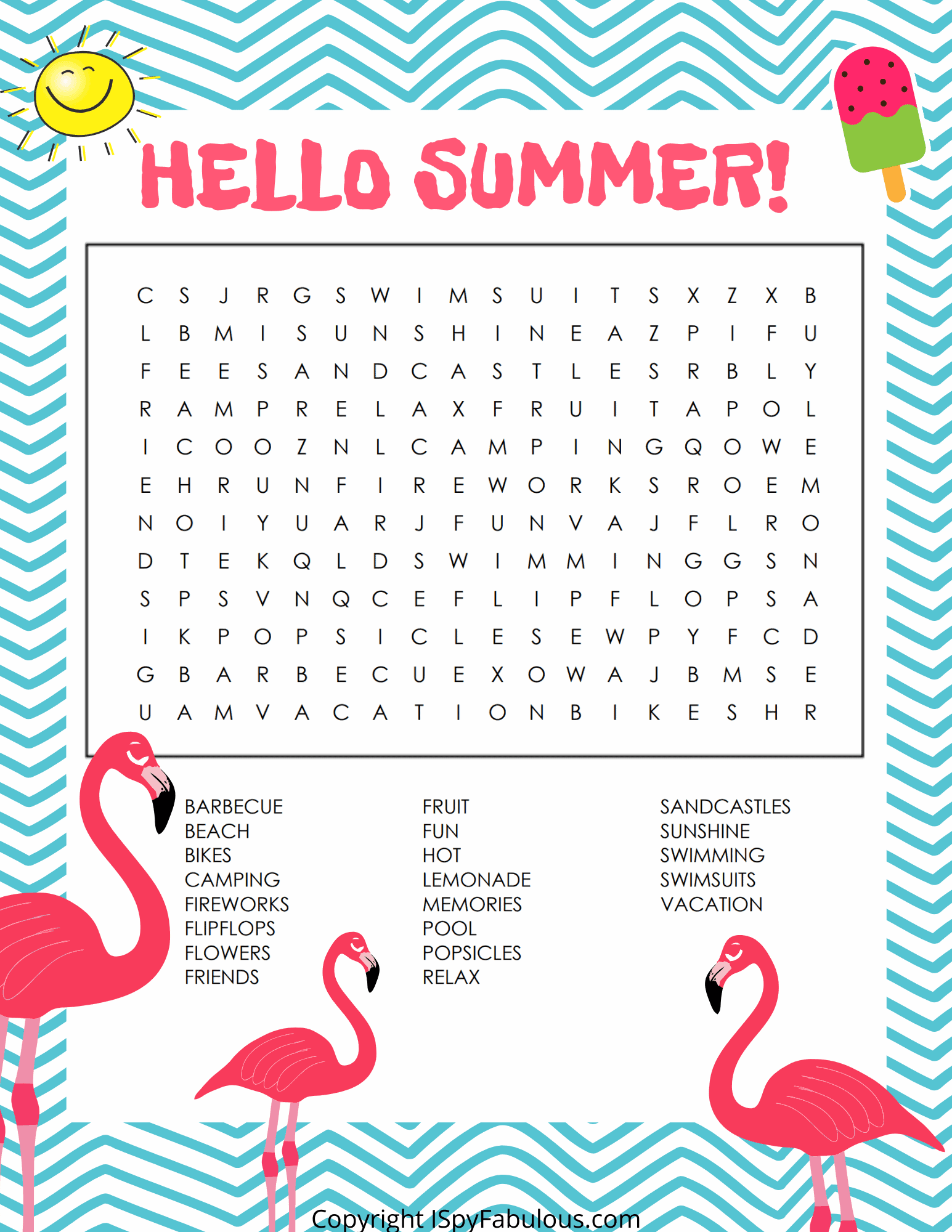 Word Search Free Printable Summer