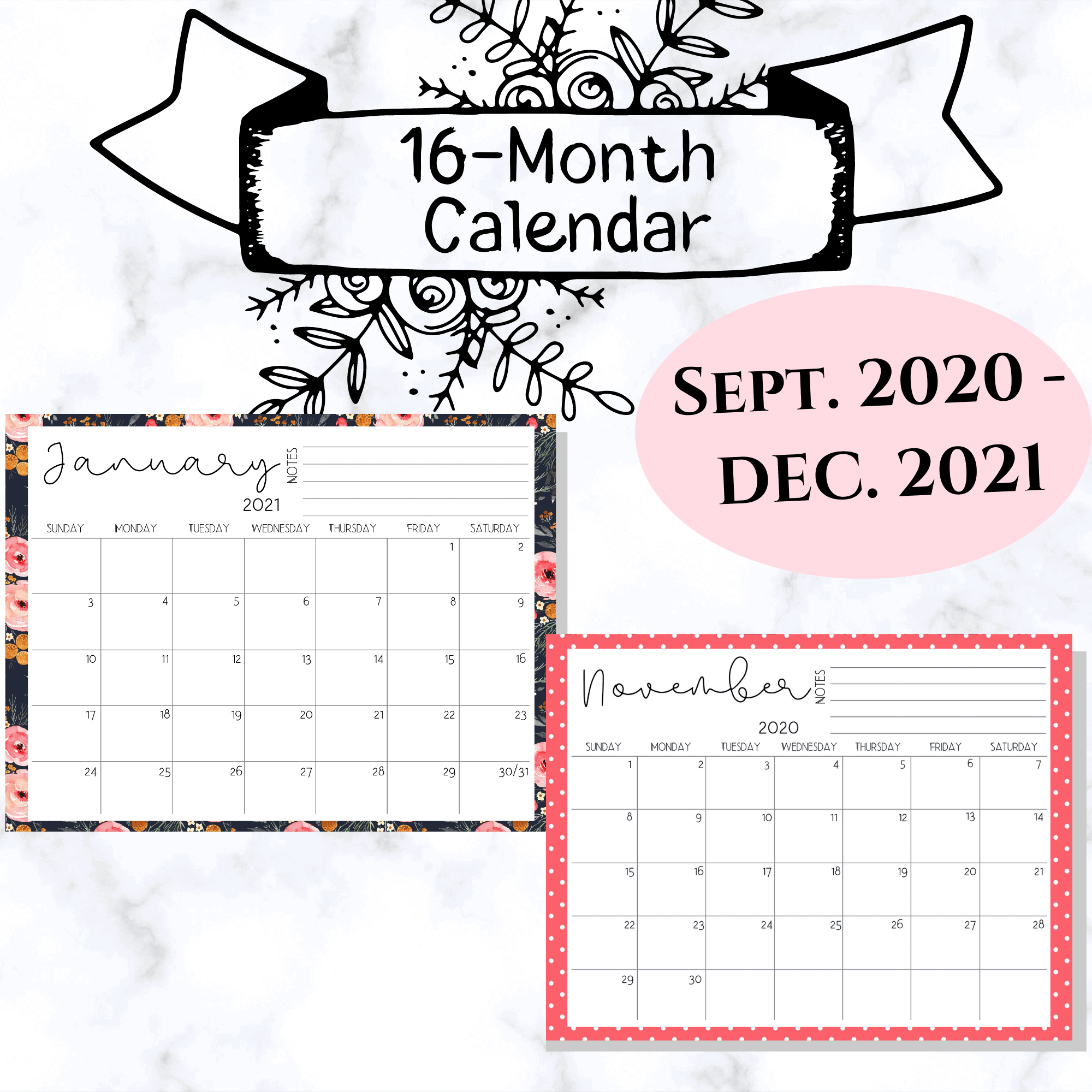 16-Month Floral Monthly Calendar You Can Print At Home! - I Spy Fabulous 16-Month Floral Monthly Calendar You Can Print At Home! - I Spy Fabulous