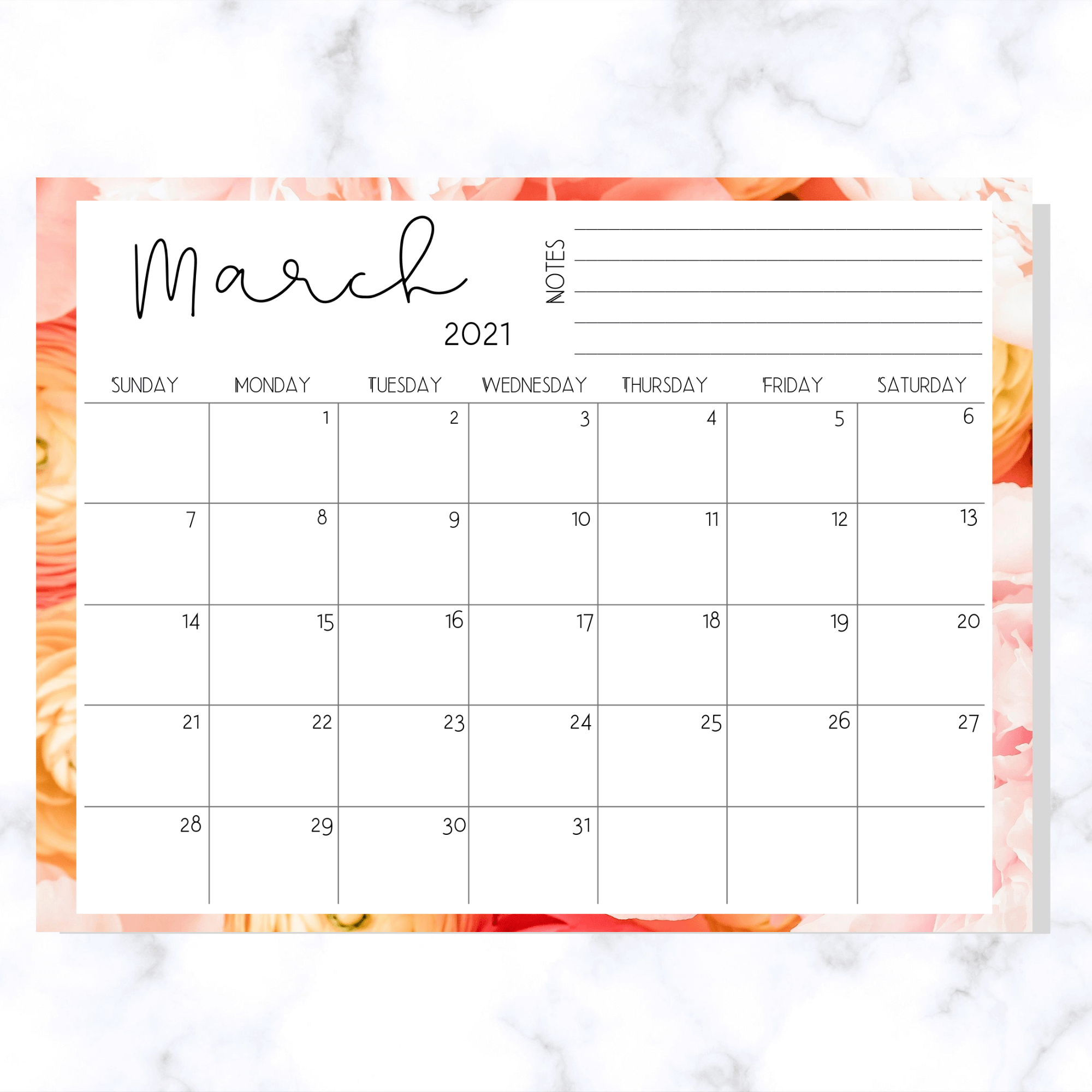 floral monthly calendar