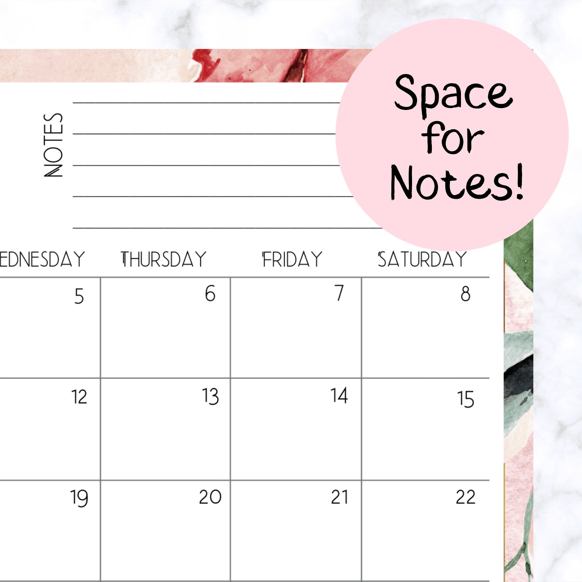 floral monthly calendar