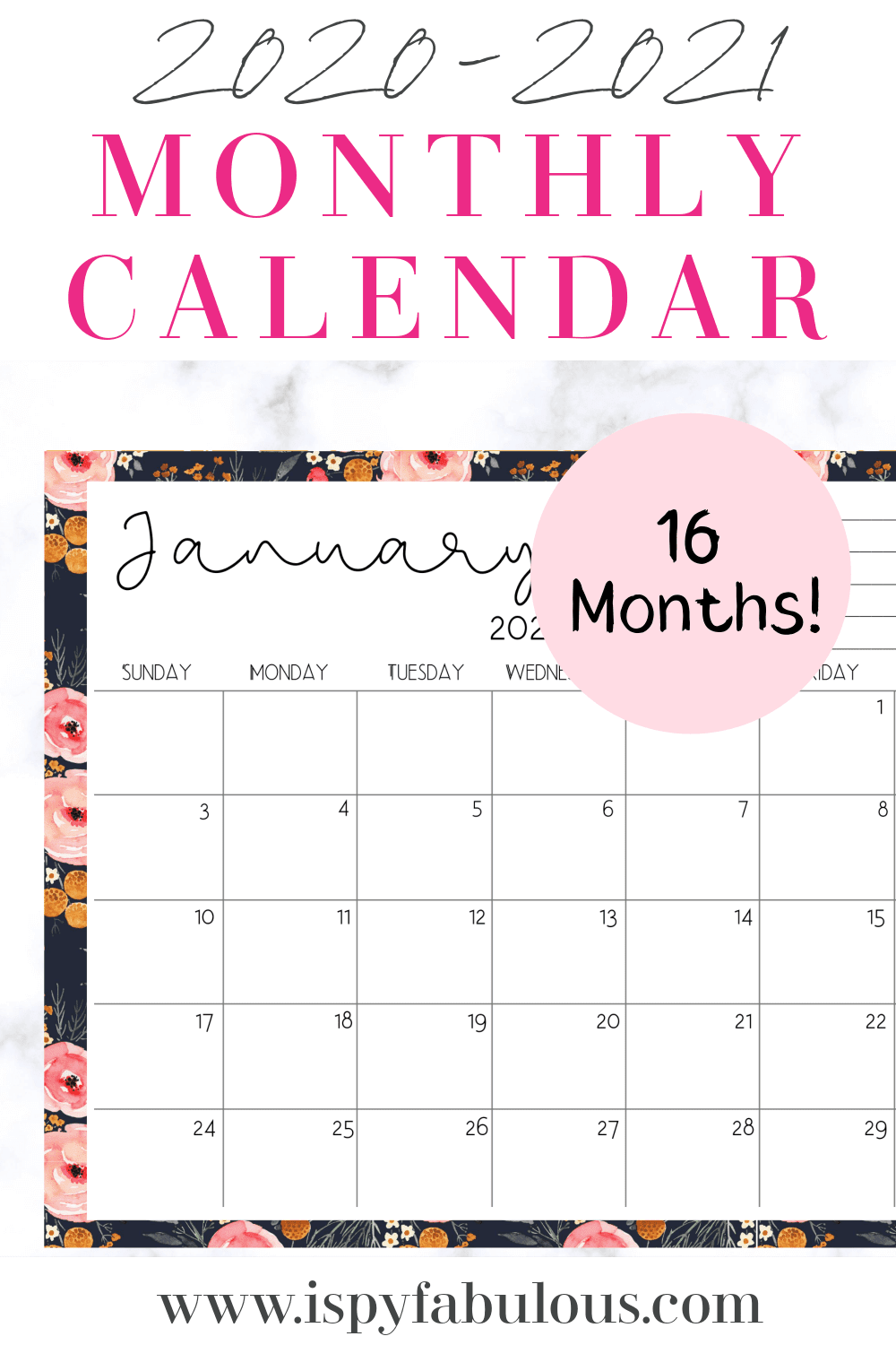 floral monthly calendar