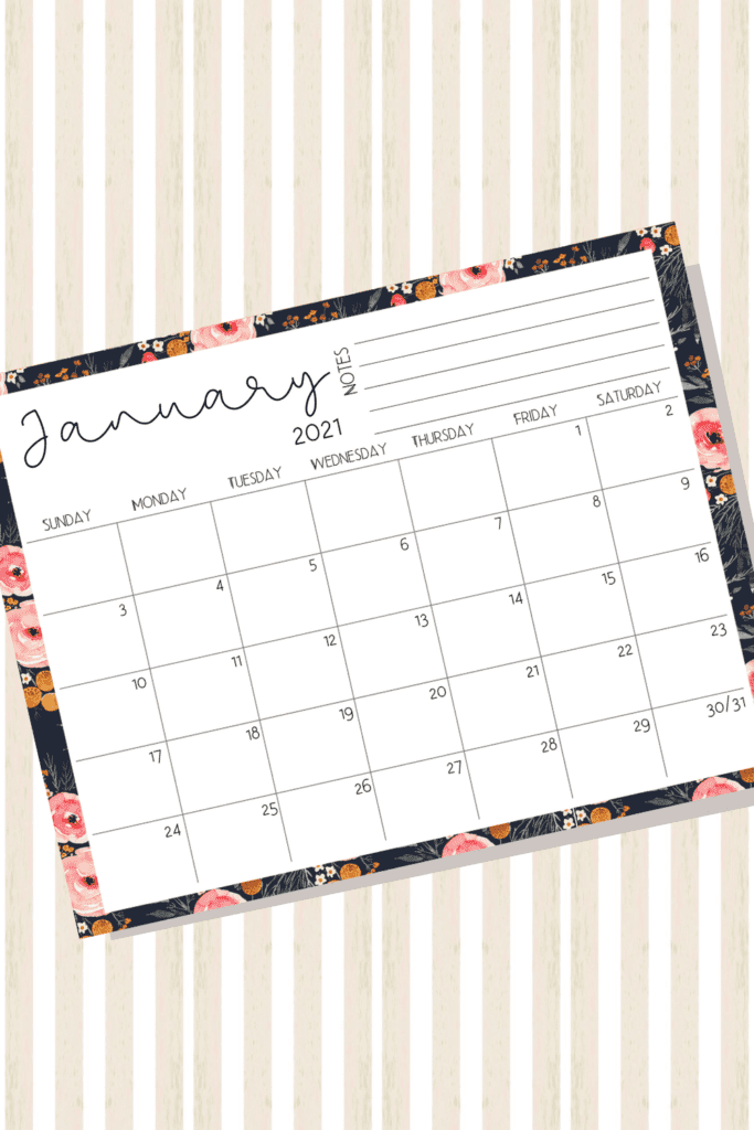 floral monthly calendar