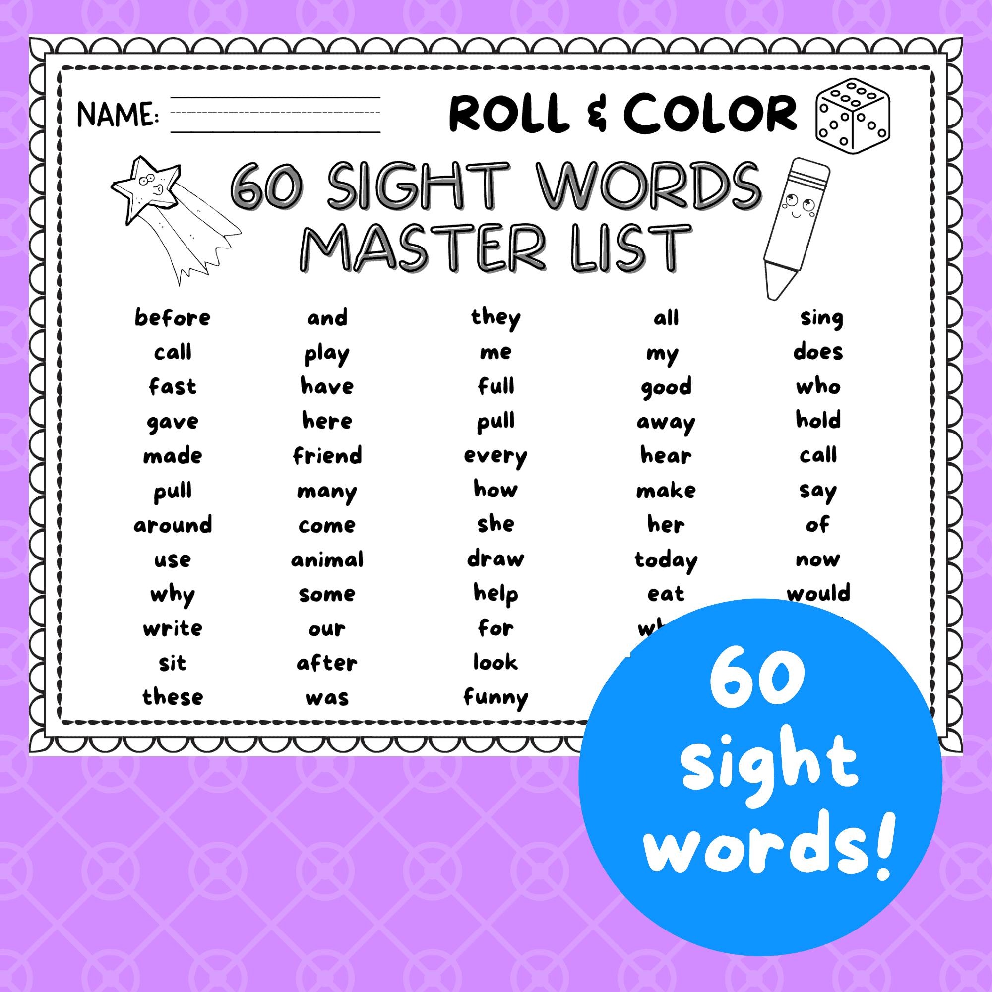 10 Roll Color Sight Word Worksheets To Make Sight Words Fun I Spy