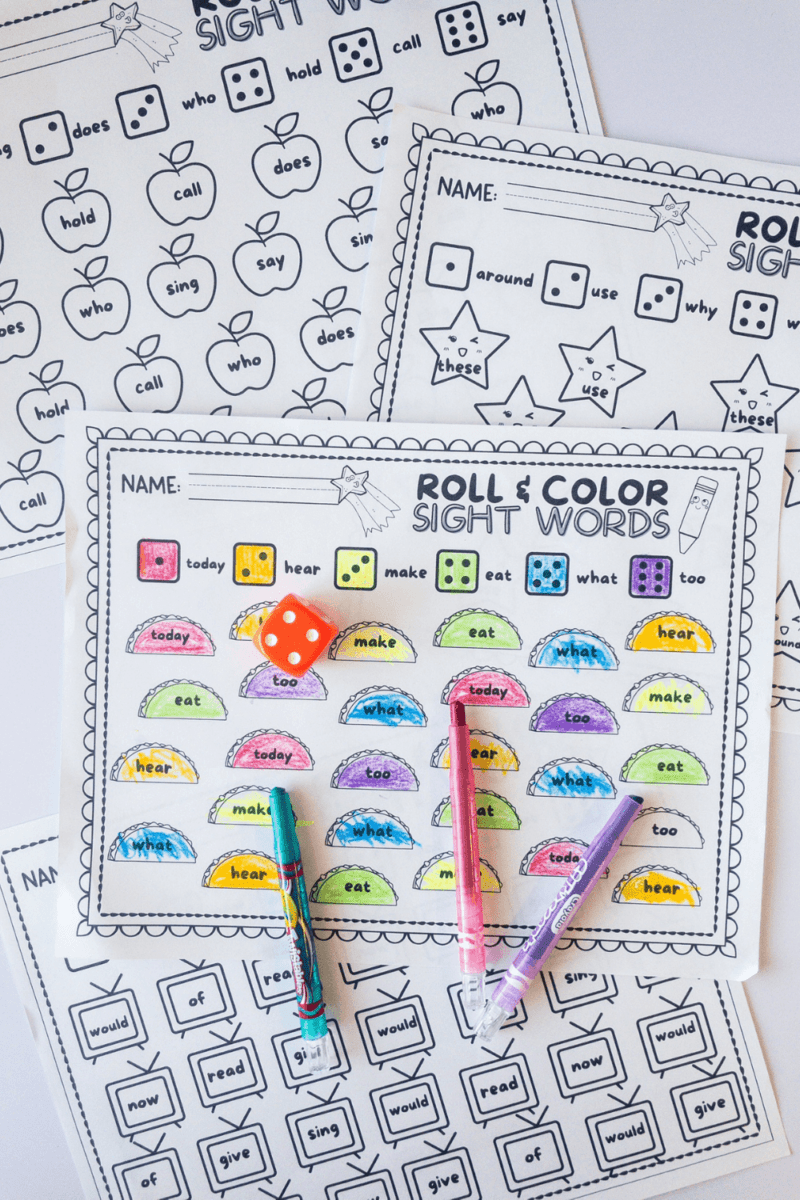 10 Roll & Color Sight Word Worksheets To Make Sight Words Fun!