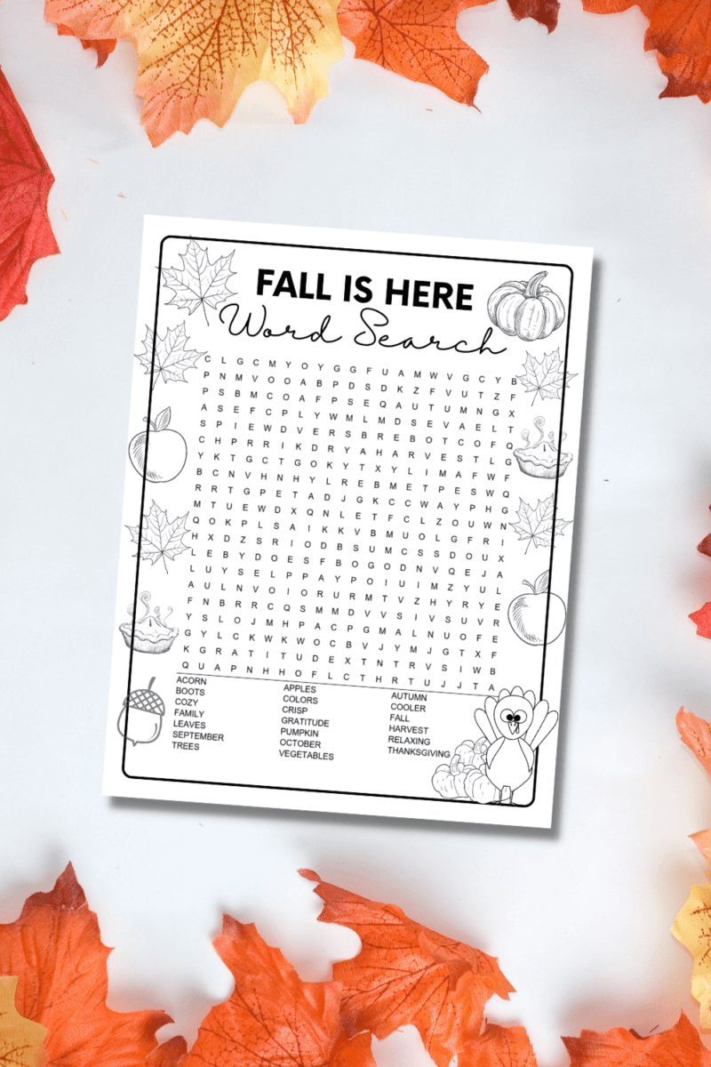 Free Printable Fall Word Search & Coloring Page (Answer Key Included)!