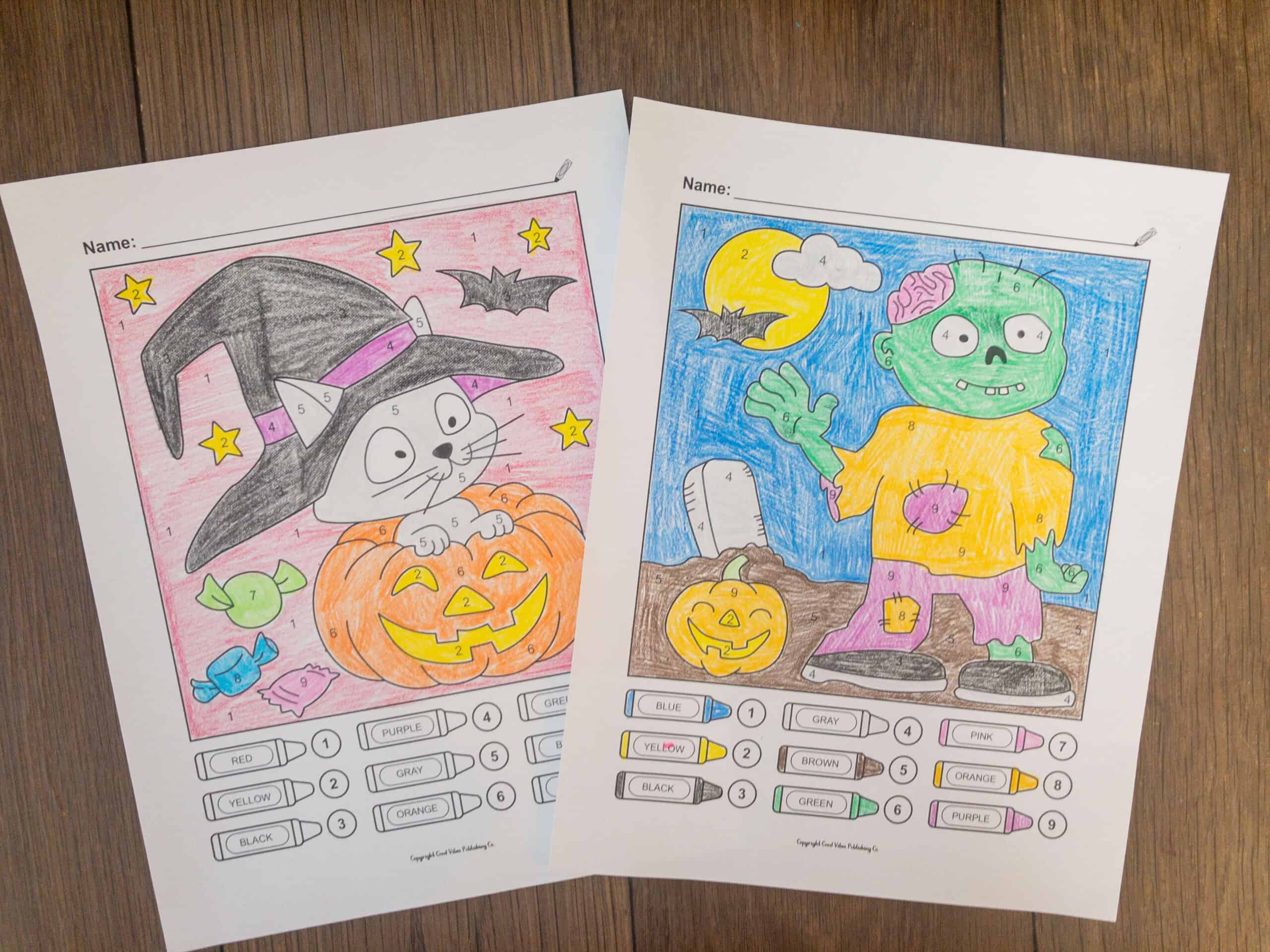 halloween color by number coloring pages