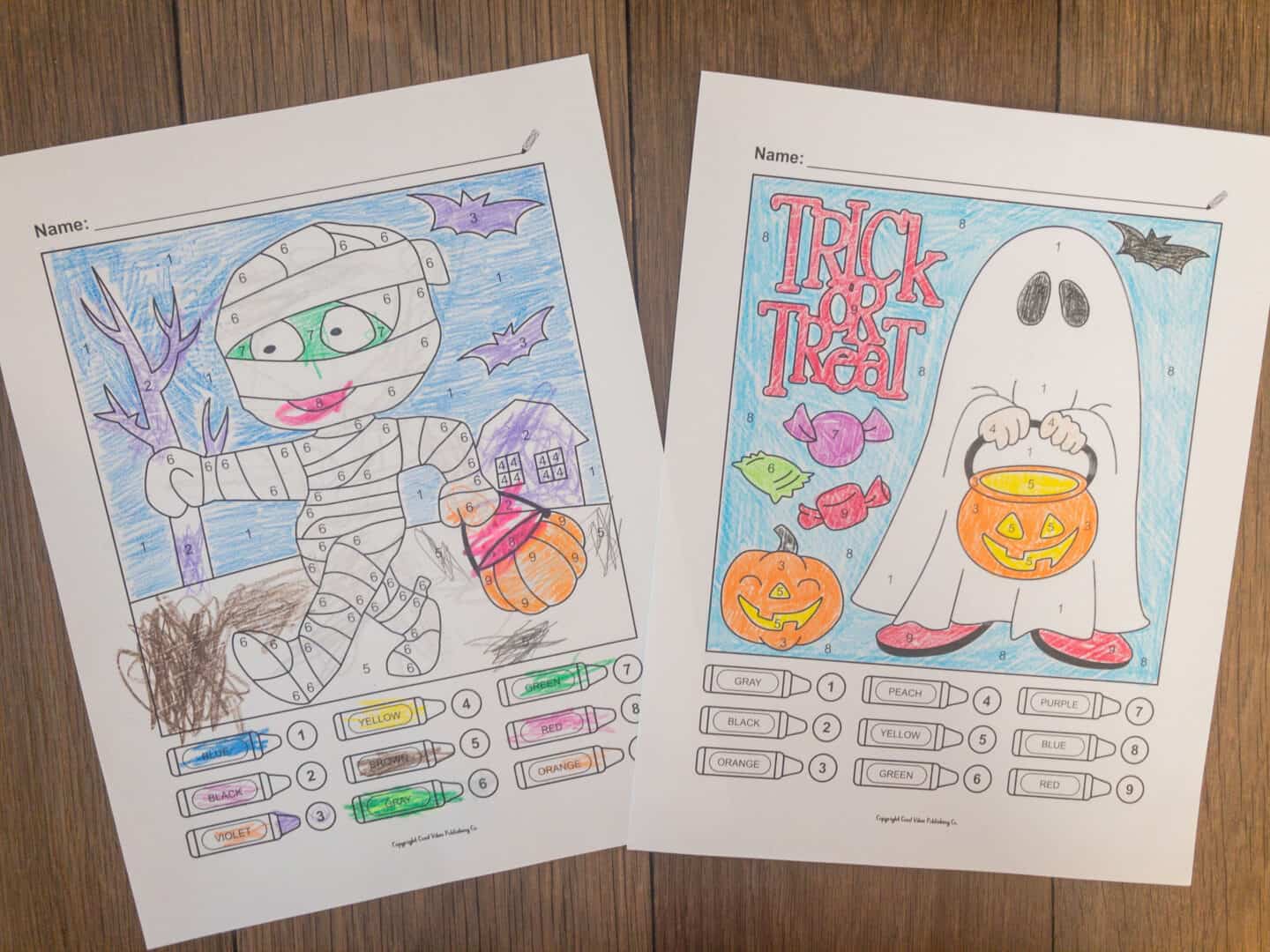 halloween color by number coloring pages