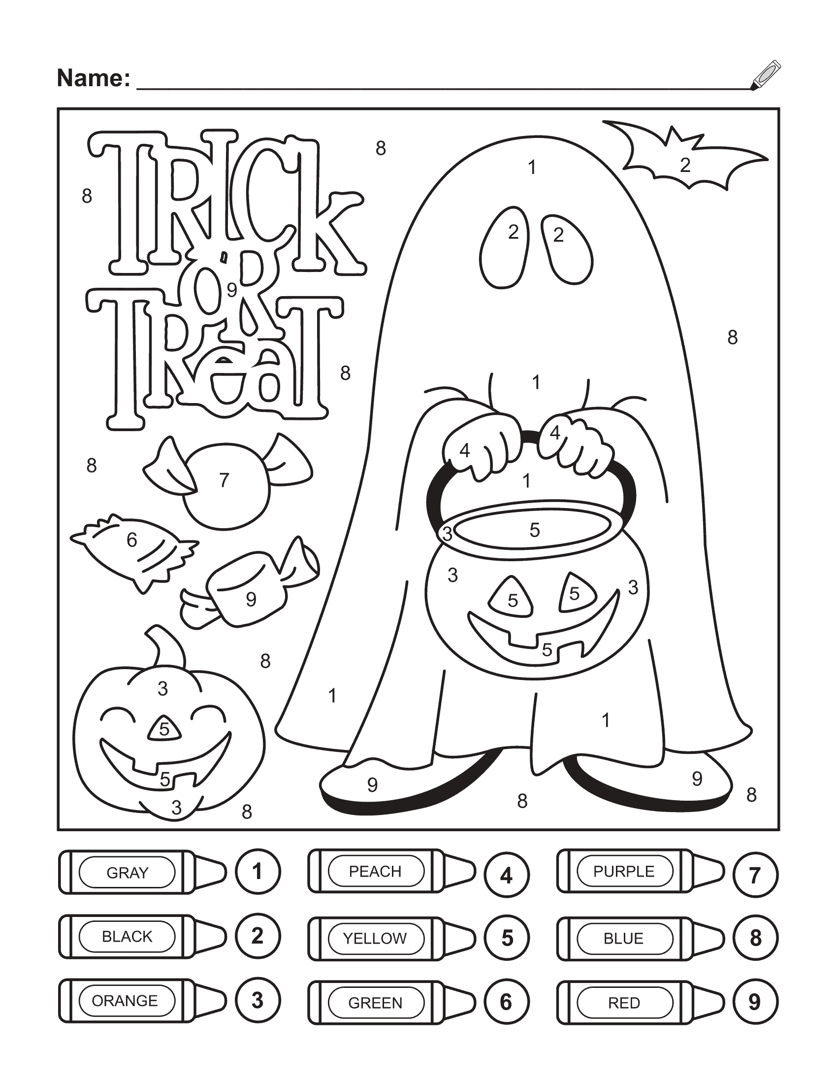 halloween color by number coloring pages