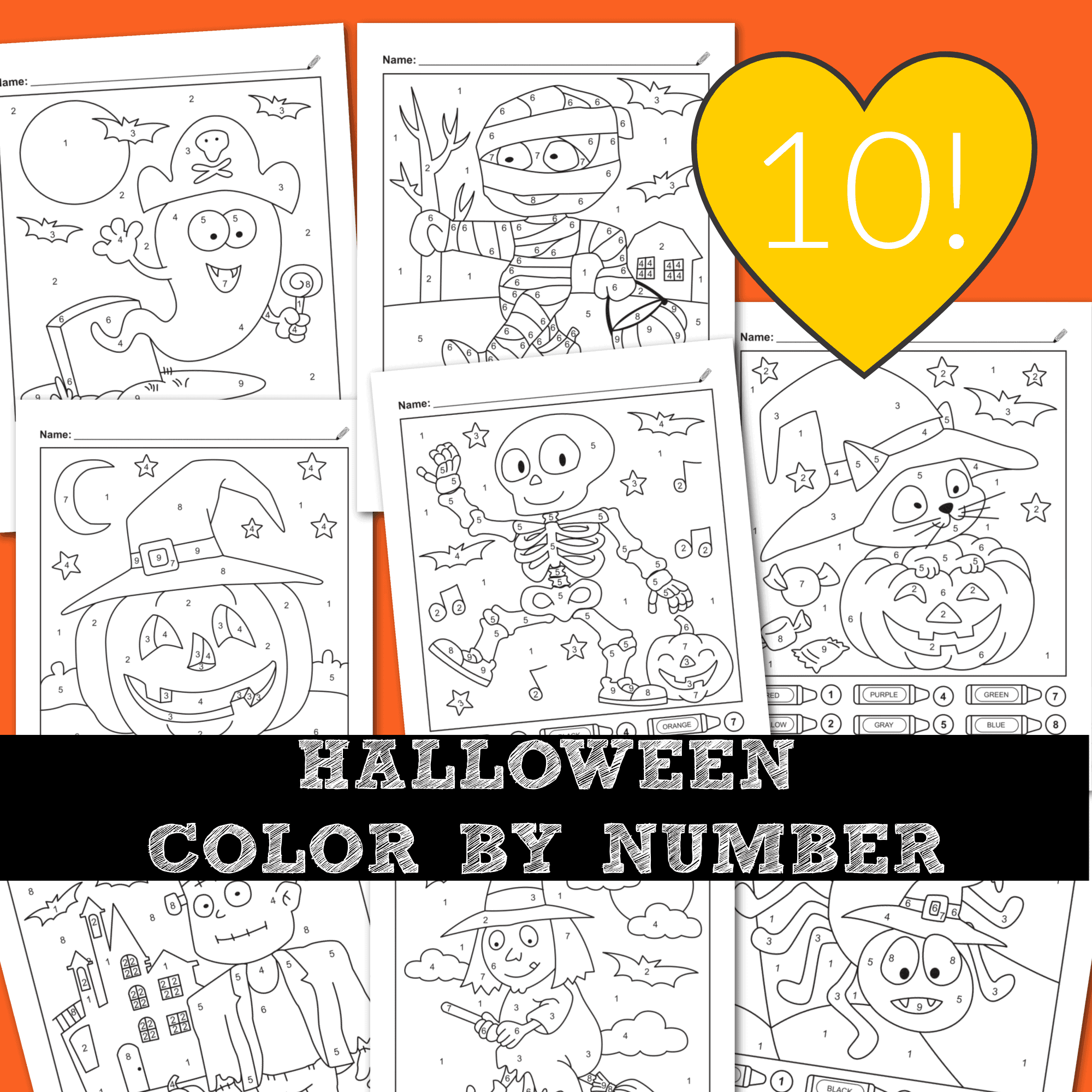 halloween color by number coloring pages