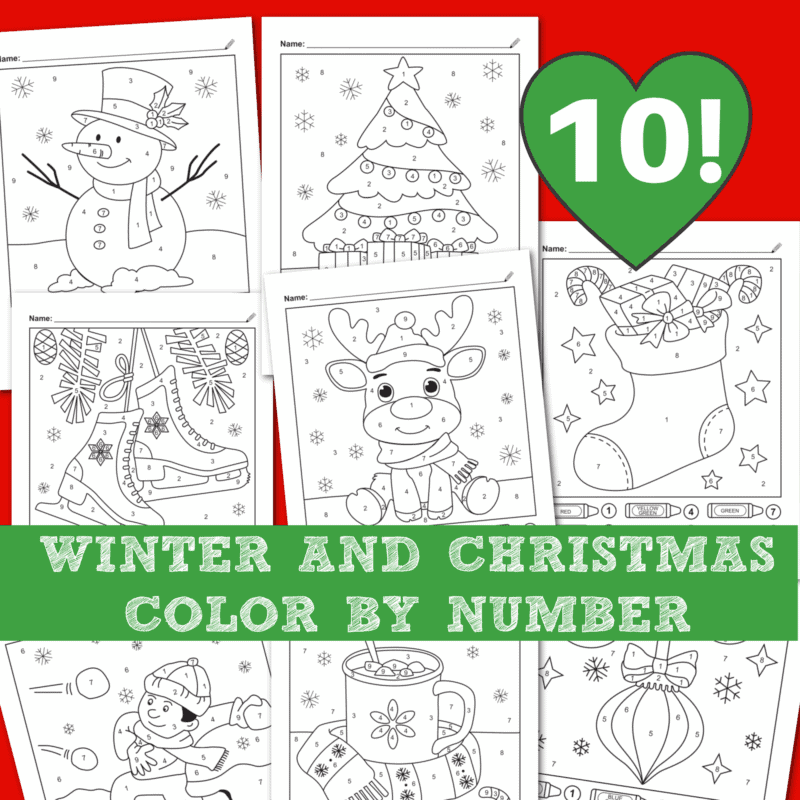 10 Winter & Christmas Color By Number Coloring Pages for Kids & a FREEBIE!