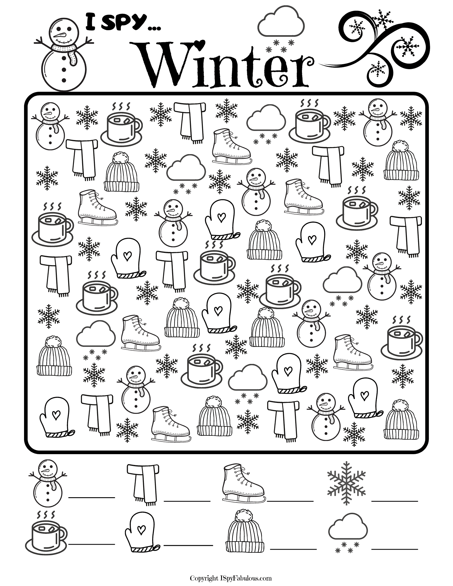 winter i spy and coloring page