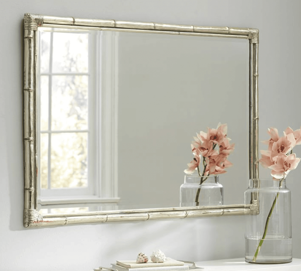 pottery barn silver bamboo wall mirror dupe