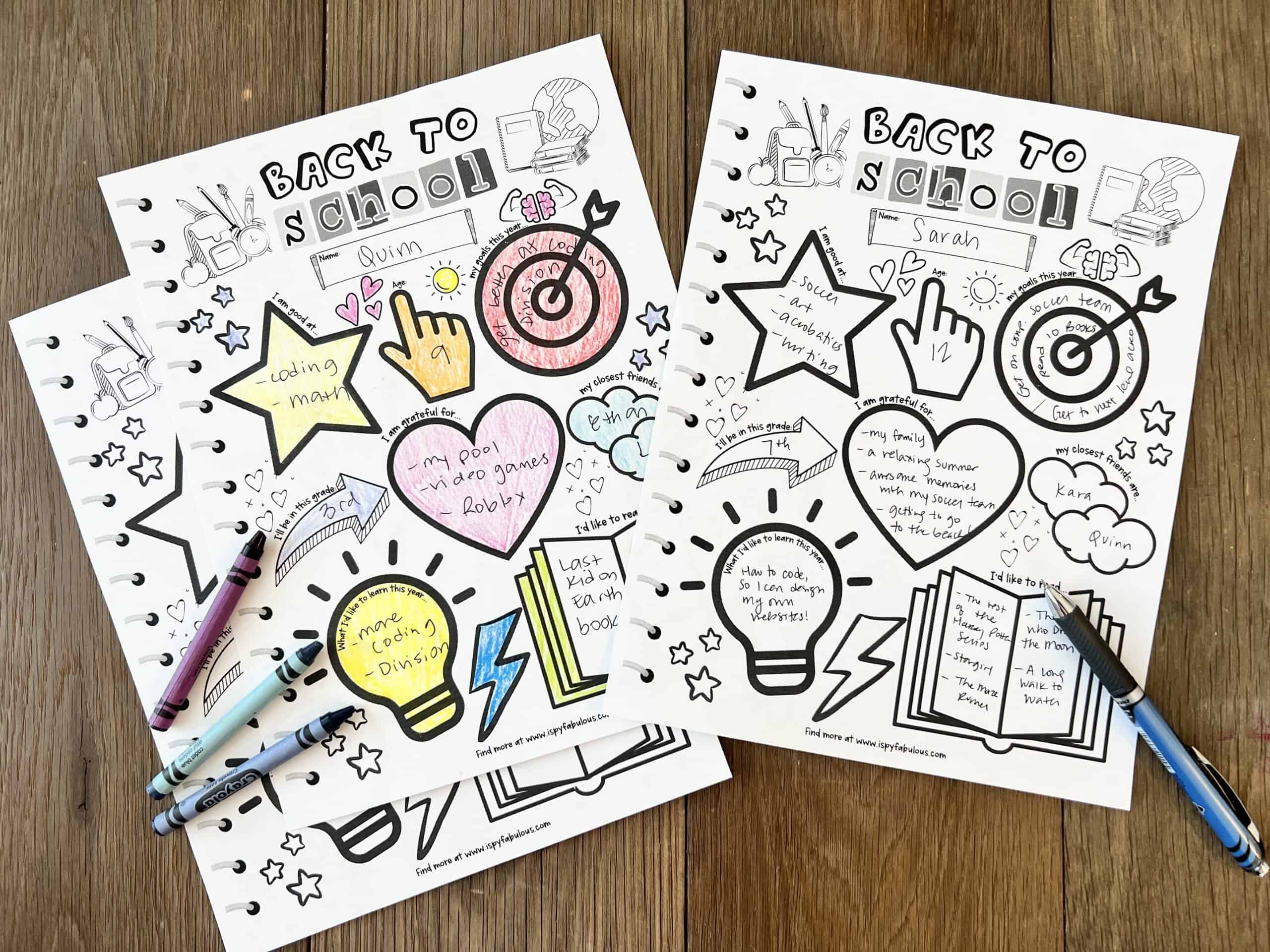 back to school goal setting printable 