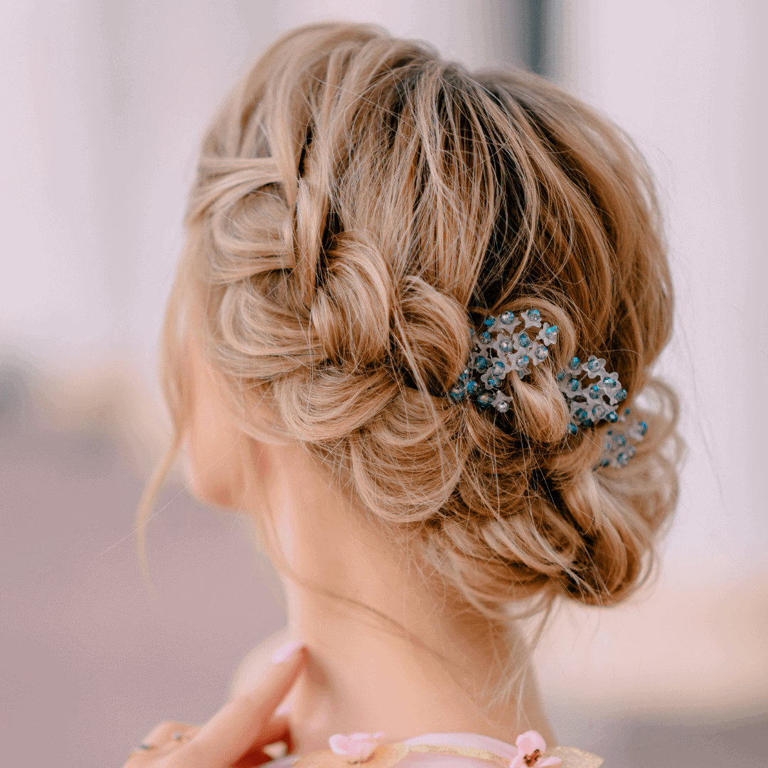 Girls hair design.... | Elegant braided hairstyle, Short wedding hair, Prom  hairstyles for short hair