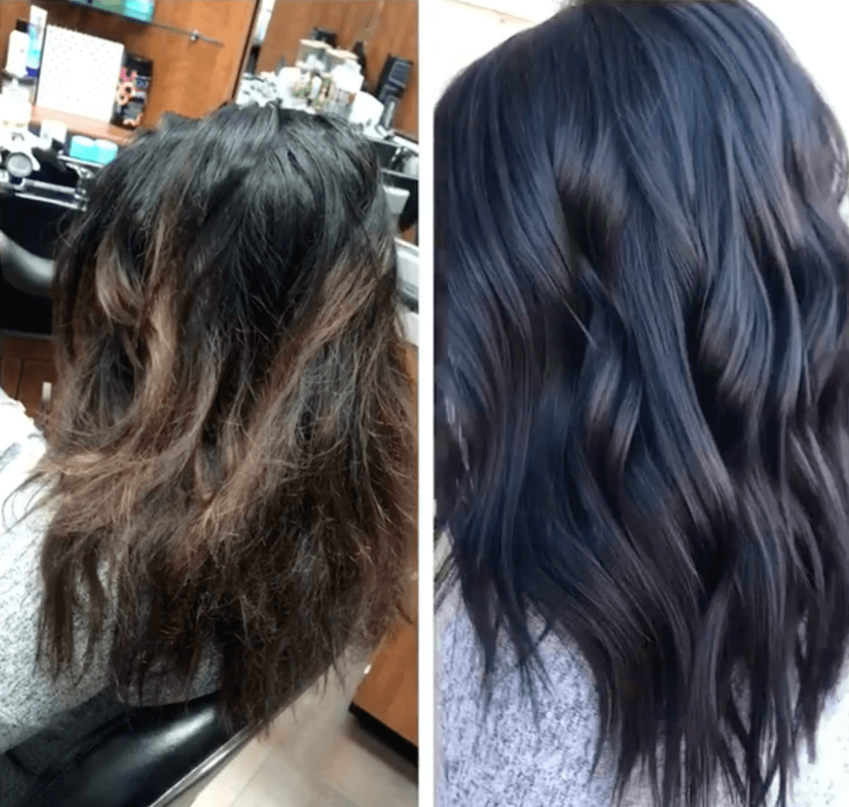 purple toned black hair color winter hair color